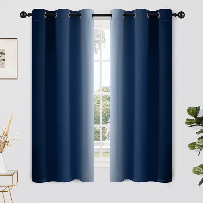 Yakamok Ombre Curtains Blue and Greyish White for Living Room,42Wx63L | Room Darkening Curtains 63,Thermal Insulated Gradient Color Drape,Light Blocking Grommet Window Curtains for Bedroom,2 Panels