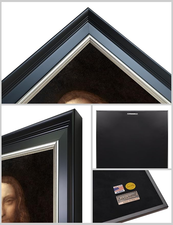 DECORARTS - Reproduction of Leonardo Da Vinci's Portrait of Christ in Salvator Mundi. Giclee Prints on Acid Free Cotton Canvas. Fine Art Frame for Classic Art Reproduction. 15.25x21.25 in