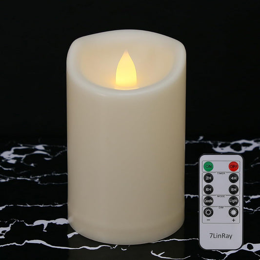 3" x 5" Flameless Candles Outdoor Battery Operated Candles with Remote and Timer, Waterproof Flameless Pillar Flickering LED Candles for Home Wedding Decor, Ivory Plastic, 1 Pack