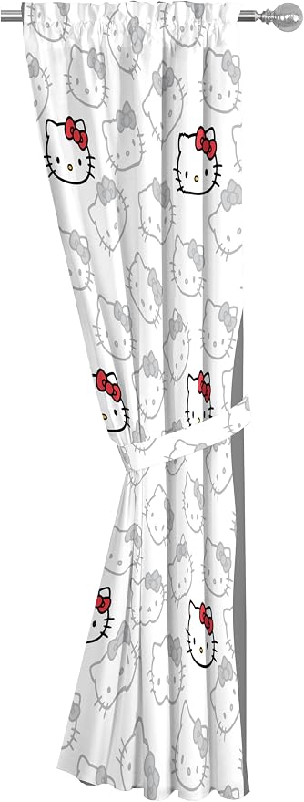 Jay Franco Window Curtains for Bedroom 4-Piece Drape Set with 2 Tiebacks, White - Hello Kitty, 42" W x 84" L (Pack of 2)