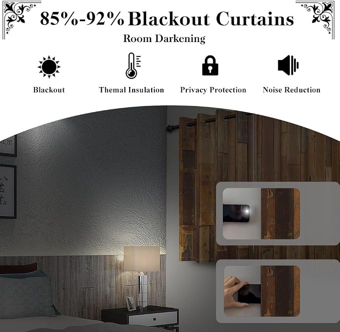 Wooden Curtains Vertical Planks Wooden Window Curtains Rustic Wooden Barn Door Grain Cottage Hardwood Garage Door Bedroom Living Room Window Drapes Decor with Grommets,53x72 inch,2 Panels