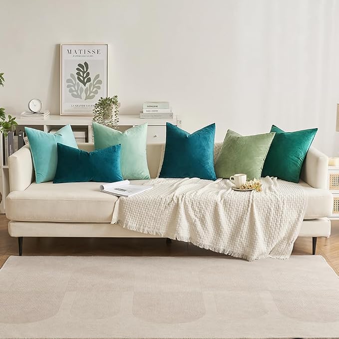 MIULEE Velvet Throw Pillow Covers 16x16 Inch, Pack of 2 - Teal, Soft Solid Decorative Pillow Covers Square Cushion Cases Modern Luxury Home Decor for Spring Couch Sofa Bedroom