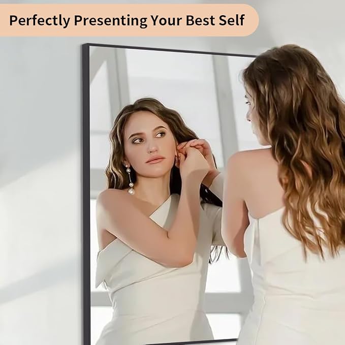Koonmi Black Rectangle Wall Mirror, 20x30 Inch Bathroom Mirror, Aluminum Frame Vanity Mirror for Entryway, Living Room, Bedroom, Hangs Horizontally or Vertically
