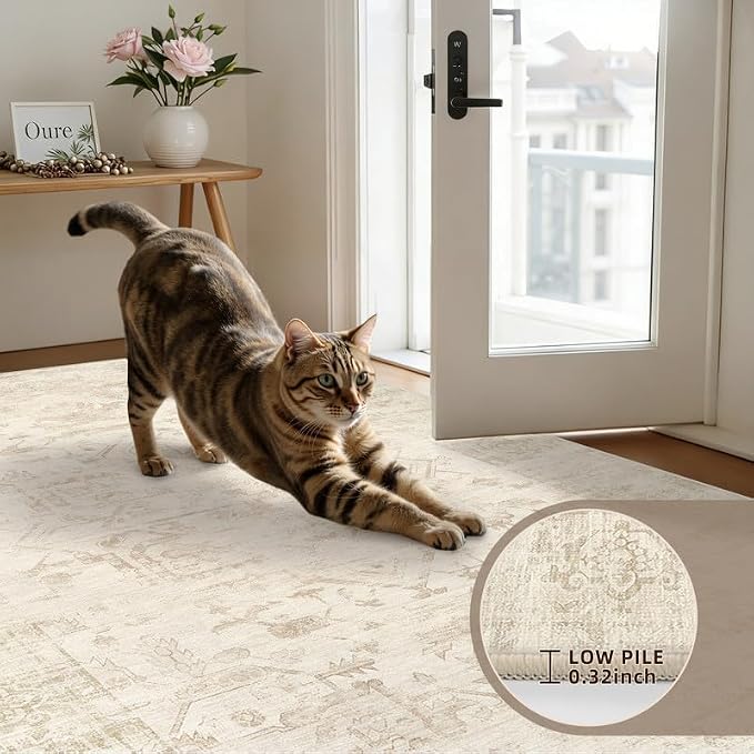 2'6''x8' Hallway Washable Runner Rug: Vintage Boho Neutral Kitchen Rug Soft Small Area Rug Indoor Floor Non-Slip Low Pile Carpet for Farmhouse Entryway Laundry Bathroom Bedroom Beside Rugs Beige/Brown
