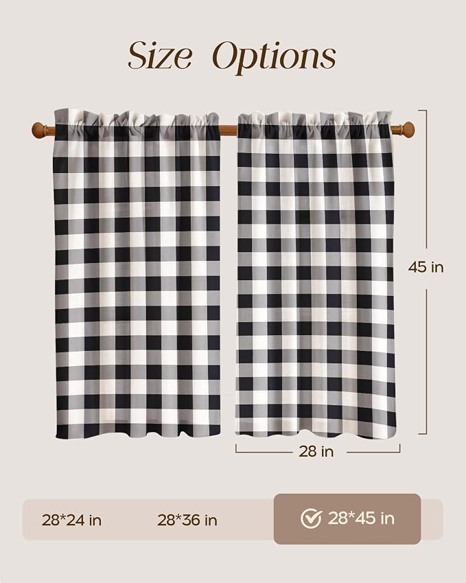 Miss Adola Farmhouse Kitchen Tier Curtains - 45 Inch Length Linen Blend Cafe Curtains Plaid Checkered Small Window Treatments Over Sink Rod Pocket for Bathroom Living Room Light Filtering, 2 Panels