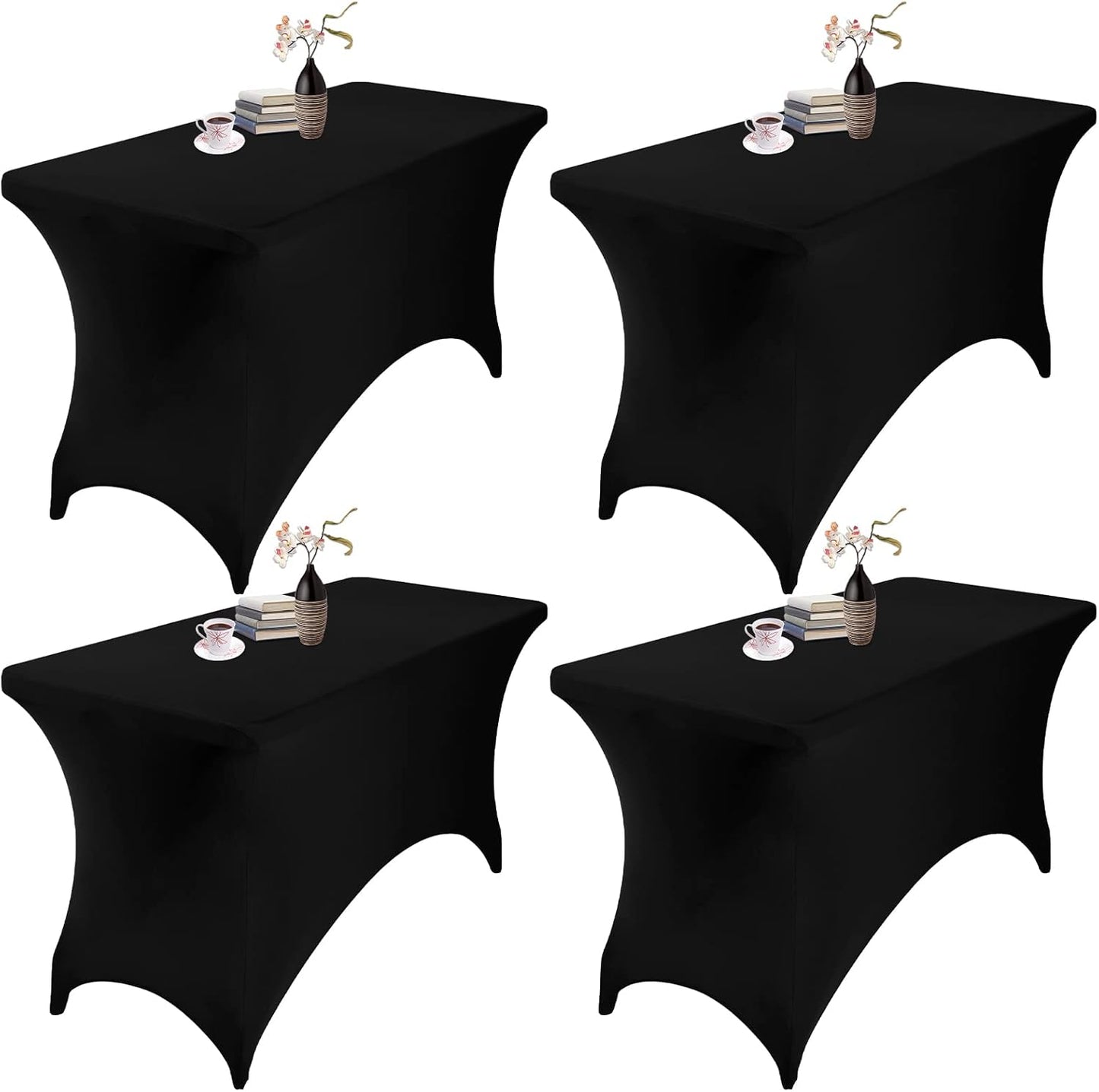 4Pack Spandex Waterproof Table Covers 4ft，Spandex 4ft Waterproof Table Cover for Party,Wedding, Banquet, and Events(Black)