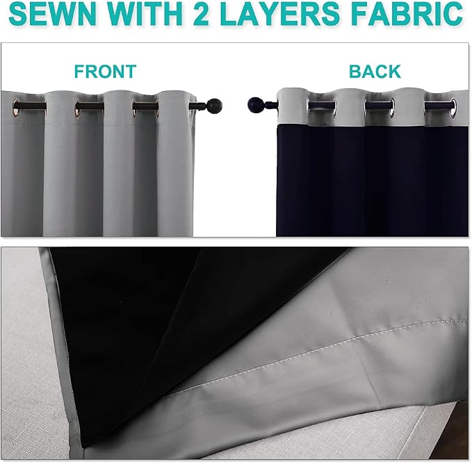 NICETOWN Blackout Curtains 80 inches Long, Full Light Blocking Drapes with Black Liner for Nursery, Thermal Insulated Draperies for Hall, Villa (Silver Grey, 2 Pieces, 42" Wide Each Panel)