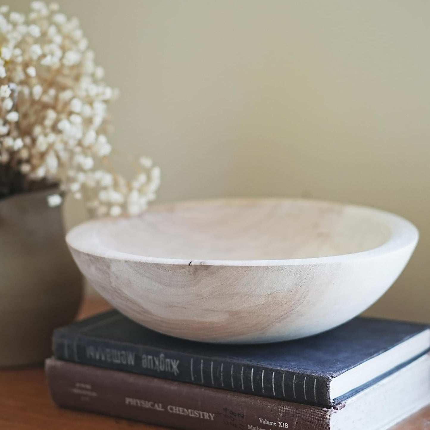 Hand Carved Wooden Decorative Bowl for Home Entryway Decor, Wood Centerpiece Bowl for Coffee Table Decor, Wood Dough Bowl for Farmhouse Decor (Natural)