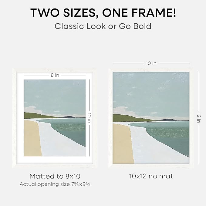 Homeforia White Frame 10x12 Wood, High End Oak 10x12 Picture Frames with Mat 8x10, 10 x 12 White Wooden Poster Frame Matted to 8 x 10 inch Photo, 12by10 Thin Frames, Tempered Glass, Wall Kit, Set of 2