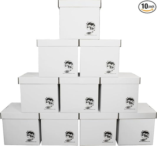 Durable Set of 10 12 inch Vinyl Record Storage Boxes - Heavy-Duty Cardboard Construction with Removable Lid - Holds Up to 90 Records Each - Built Tough for Long-Term, Secure Archival Storage - #12BC13