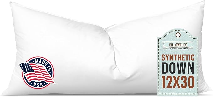 Pillowflex Synthetic Down Pillow Insert - 12x30 Down Alternative Pillow, Ultra Soft, Large Rectangle Body Sleeping Pillow, Lumbar, Long, Back - 1 Decorative Pillow Form