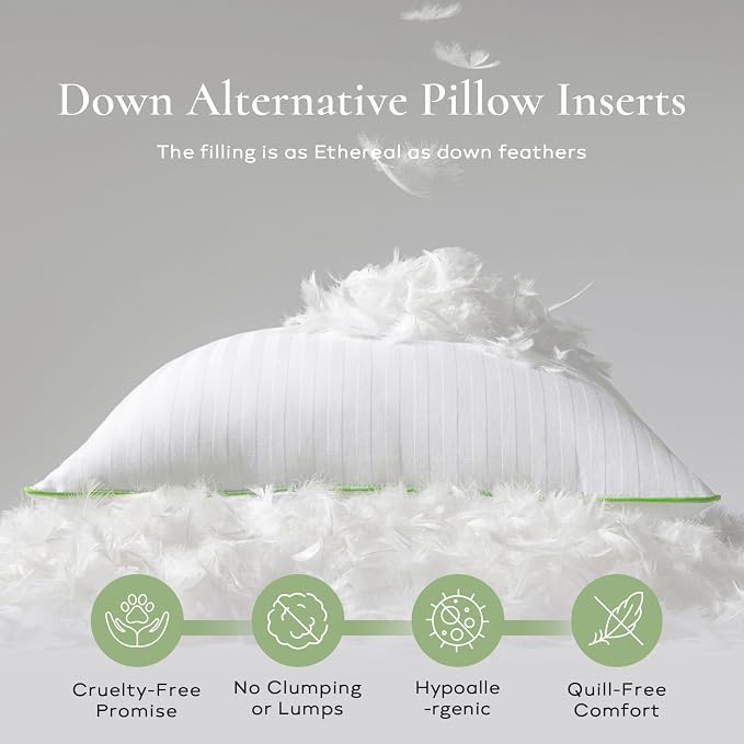Ashler Home Deco Synthetic Down Pillow Inserts, 18x18 Down Alternative Throw Pillows Insert Sleeping Pillows with 100% Cotton Cover Decorative Pillow Stuffer for Sofa, Couch Bed(Set of 4, White)