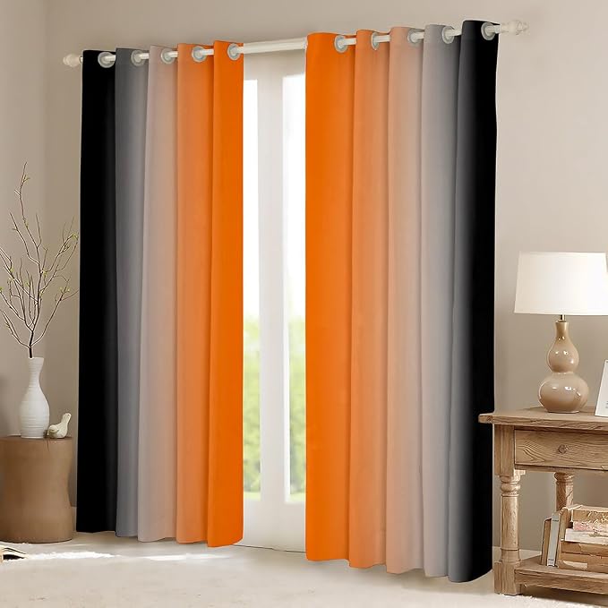 jejeloiu Orange Darkening Drapes (2 Panels, 42 x 84 Inch) Ombre Black Curtains for Bedroom Living Room for Kids Decor Gradient Style Blackout Curtains Abstract Window Treatments