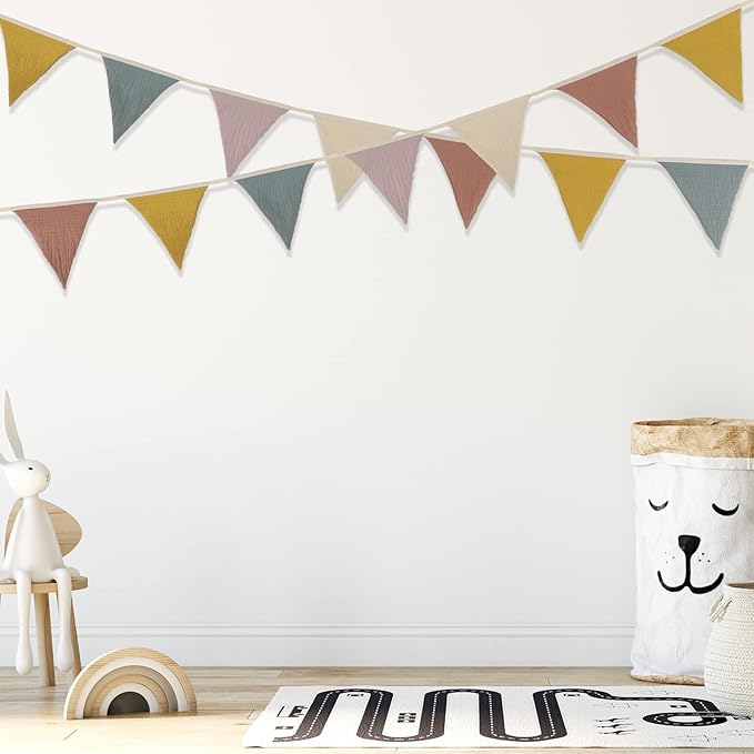 Oudain 2 Pcs Pennant Banner Flags Nursery Garland Triangle Bunting Flags Playroom Wall Decor Banner for Nursery Baby Shower Birthday Boho Wedding Party Event, Each 7.75 ft(Rainbow Color)