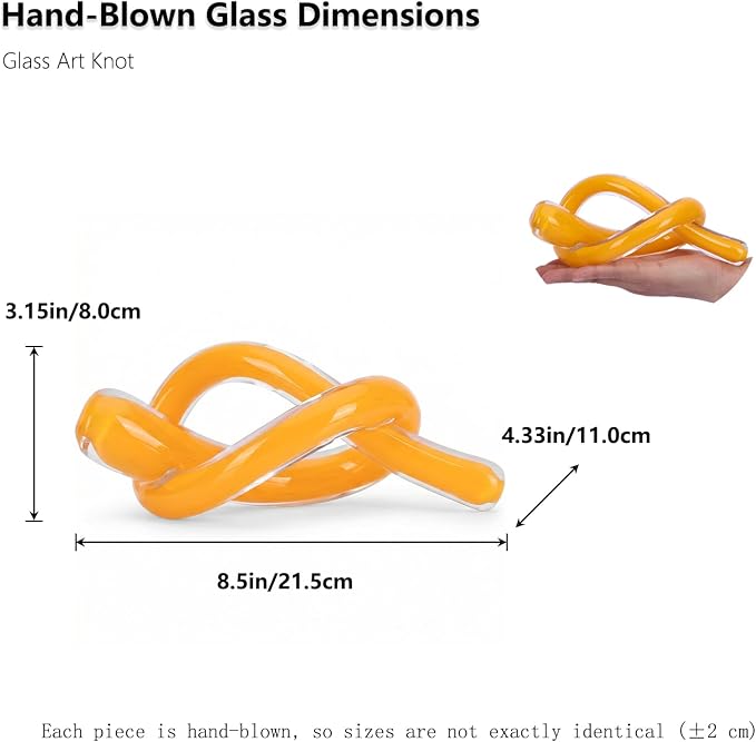 LCCCK Yellow Abstract Glass Knot Sculpture, Hand Blown Glass Decor for Coffee Table TV Cabinet, Shelf or Mantel Accent, Modern Knot Art for Coastal Living Room Tabletop Knick Knacks