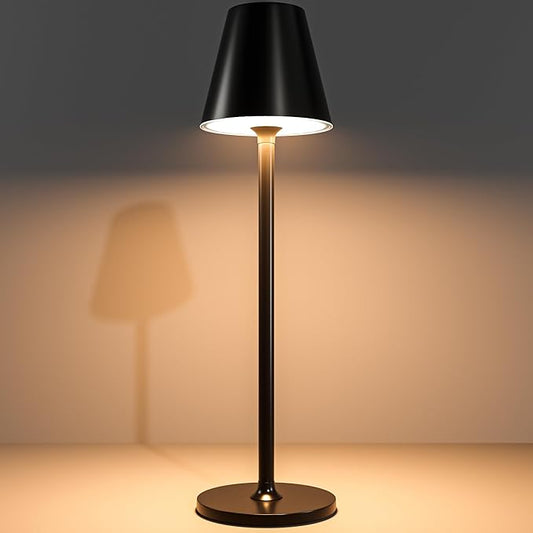 Timjorman Modern LED Cordless Table Lamp, 4000mAh Rechargeable Battery, 3 Level Brightness Night Light, Metal Shell, Minimalist Design, for Couples Dinner/Coffee Table/Restaurant/Bedroom, Black