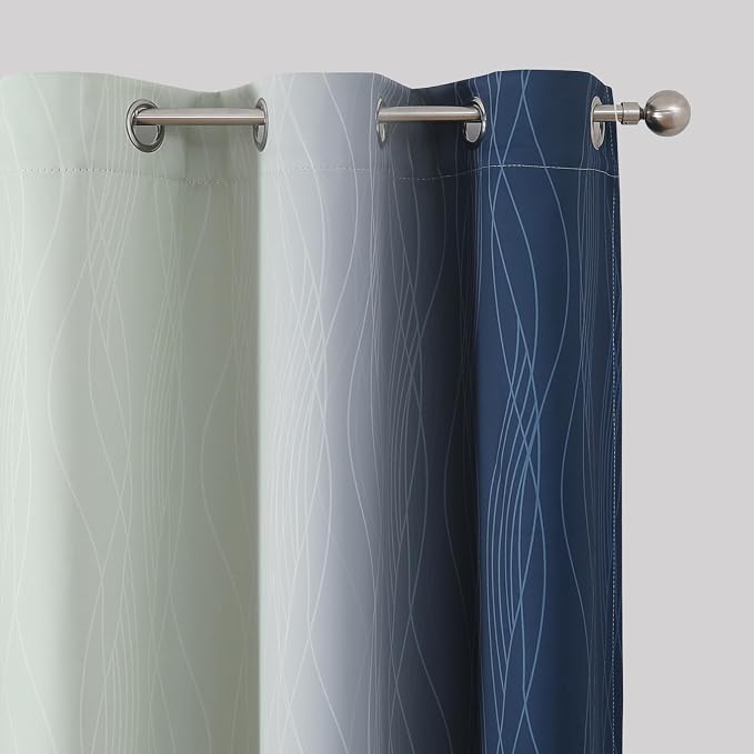Estelar Textiler Navy Blue and Sage Green Blackout Curtains 54 Inches Long, Full Light Blocking Gradient Grommet Drapes, Thermal Insulated Ombre Curtains for Bedroom, 42Wx54L, 2 Panels