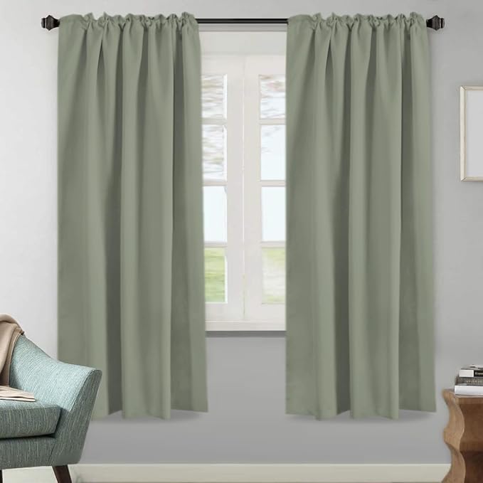 H.VERSAILTEX Blackout Curtains Thermal Insulated Window Treatment Panels Room Darkening Blackout Drapes for Living Room Back Tab/Rod Pocket Bedroom Draperies (2 Panels, Sea Grass, 52 x 72 Inch)