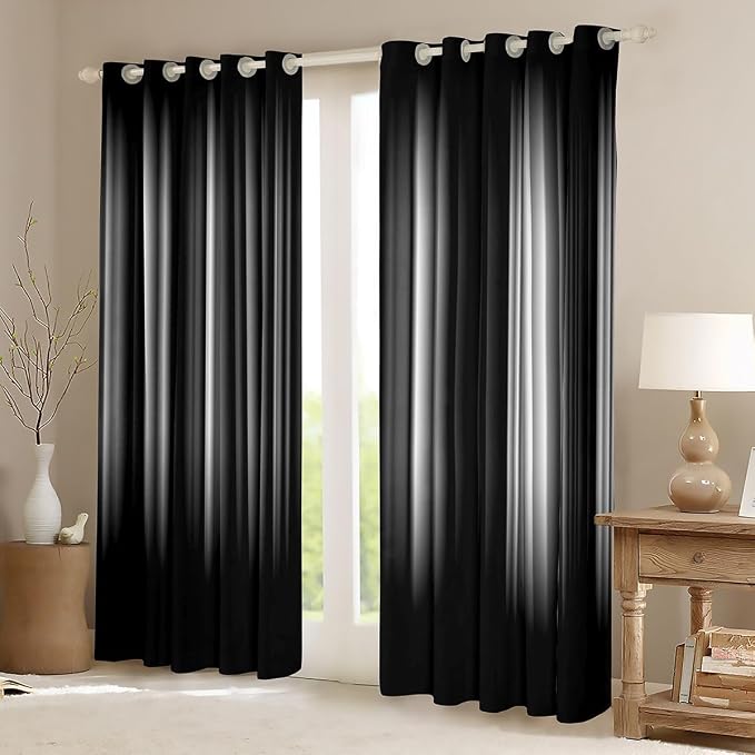 jejeloiu White and Black Darkening Dreapes Geometric Strip Lines Curtains for Bedroom Kids Curtains (2 Panels, 52 x 63 Inch) Modern Gradient Style Sliver Window Treatments Blackout