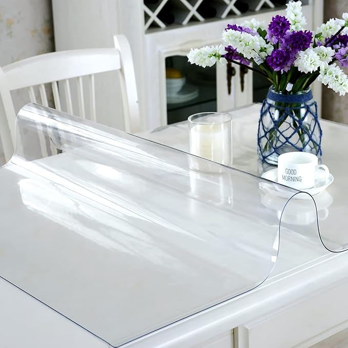 Royhom Clear Table Protector 44 x 108 Inch- 2mm Thick Plastic Table Cover, Clear Table Cover Protector Rectangle, Waterproof PVC Desk Mat for Coffee Table, Writing Desk, Dining Room, Dresser