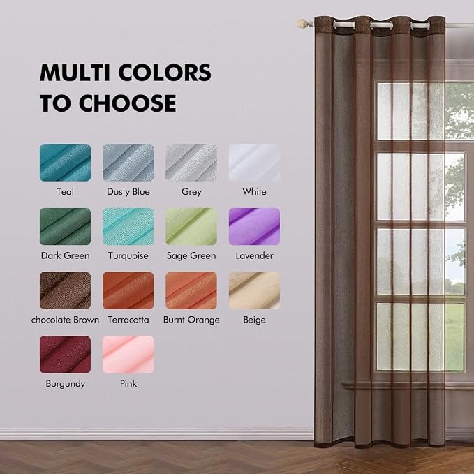 MIULEE 2 Panels Chocolate Brown Sheer Window Curtains Elegant Grommet Top Window Voile Drapes/Treatment Linen Textured Panels for Bedroom Living Room (54X84 Inches Dark Brown)