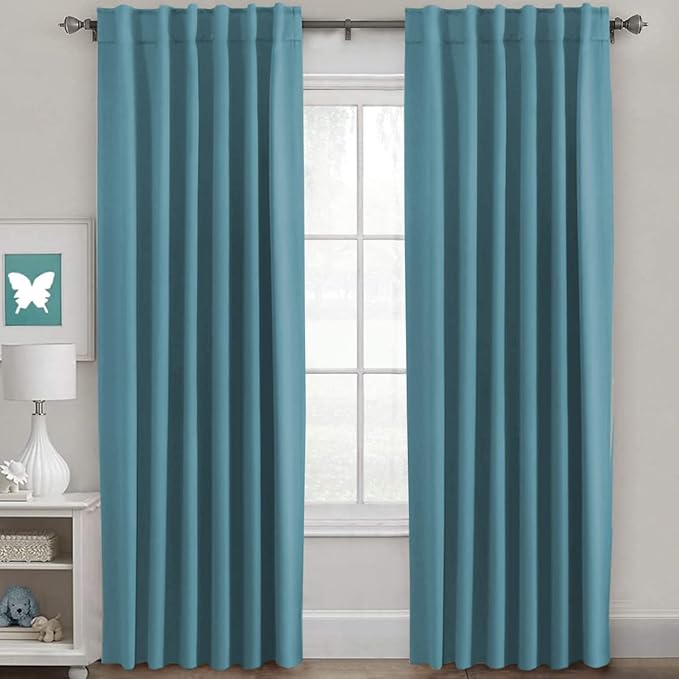 H.VERSAILTEX Blackout Curtains Thermal Insulated Window Treatment Panels Room Darkening Blackout Drapes for Living Room Back Tab/Rod Pocket Bedroom Draperies (2 Panels, Storm Blue, 52 x 84 Inch)