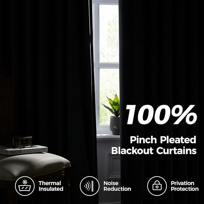Pinch Pleated Blackout Curtains for Bedroom, Yellow Velvet Curtains for Living Room, Black Out Curtain 96 inch Long Room Darkening, Blackout Pinch Pleatd Drapes with Hooks 2 Panels