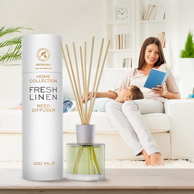 Reed Diffuser Fresh Linen 3.4 Fl Oz (100ml) - Fragrance Oil Reed Diffuser with Rattan Sticks - Room Freshener - Relaxation Fragrance - Scented Diffusers - Fragrance