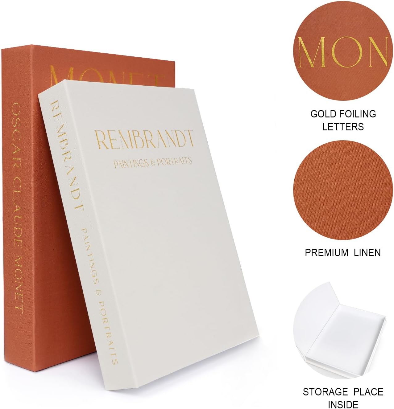 Linen Decorative Books for Home Decor,Set of 2 Aesthetic Faux Decor Book for Decoration,Fake Books for Bookshelf,Keepsake Storage Box (Orange & Beige)