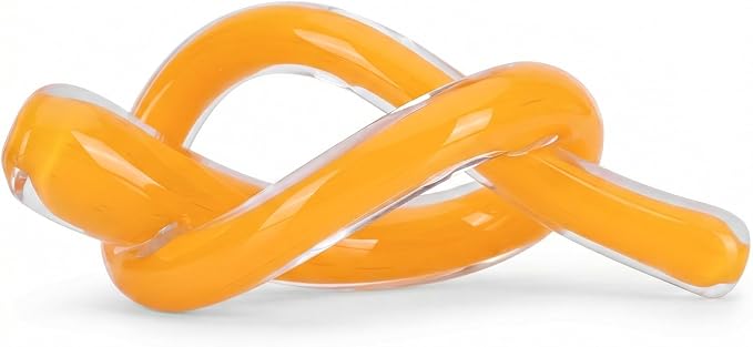 LCCCK Yellow Abstract Glass Knot Sculpture, Hand Blown Glass Decor for Coffee Table TV Cabinet, Shelf or Mantel Accent, Modern Knot Art for Coastal Living Room Tabletop Knick Knacks