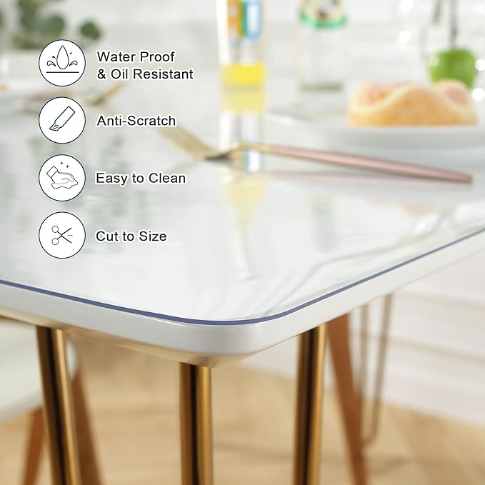 LovePads Clear Table Cover Protector 48 x 72 Inch, 1.5mm Thick Plastic Table Cover, Table Protector for Dining Room Table, Waterproof Vinyl Tablecloth Table Pad Mat for Kitchen, Dresser, Writing Desk