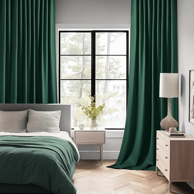 MIULEE Christmas Hunter Green Back Tab Blackout Curtains 108 Inch Long 2 Panels Set for Living Room Bedroom, Rod Pocket/Pinch Pleat Extra Long Thermal Insulated Room Darkening Pleated Window Drapes