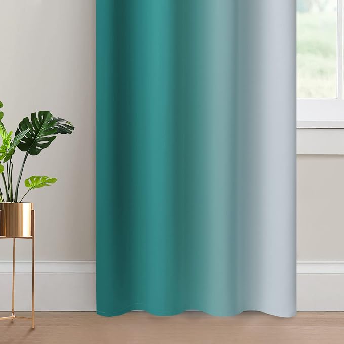 Yakamok Ombre Curtains Teal and Greyish White for Living Room,52Wx84L | Room Darkening Curtains 84,Thermal Insulated Gradient Color Drape,Light Blocking Grommet Window Curtains for Bedroom,2 Panels