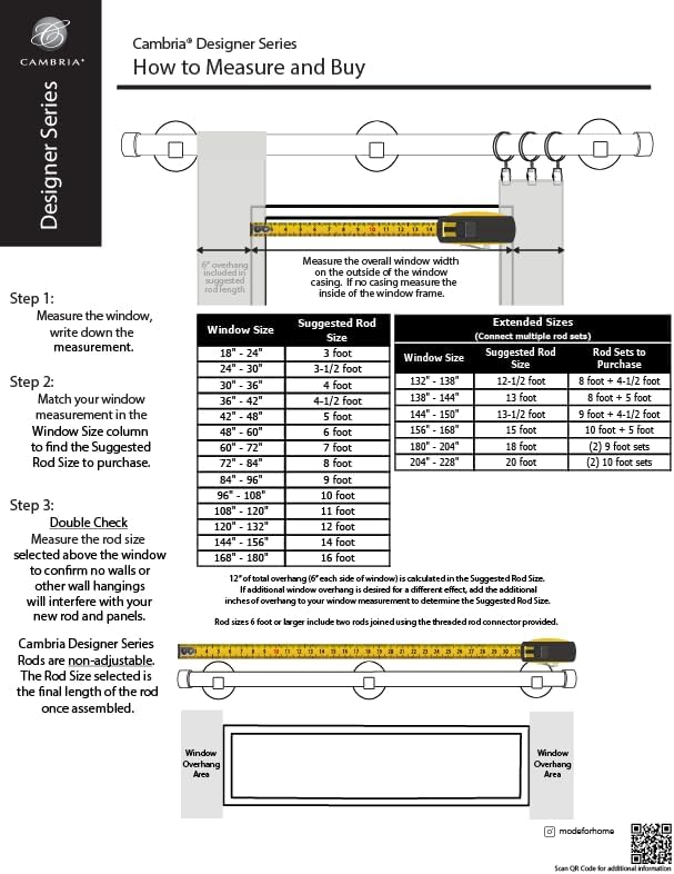 MODE Cambria® Designer Series - Premium 7 foot Custom Curtain Rod - 1-1/8 inch Large Diameter - Non-Adjustable for a Seamless Look - Premium Designer Brackets and End Caps - Satin Black Finish