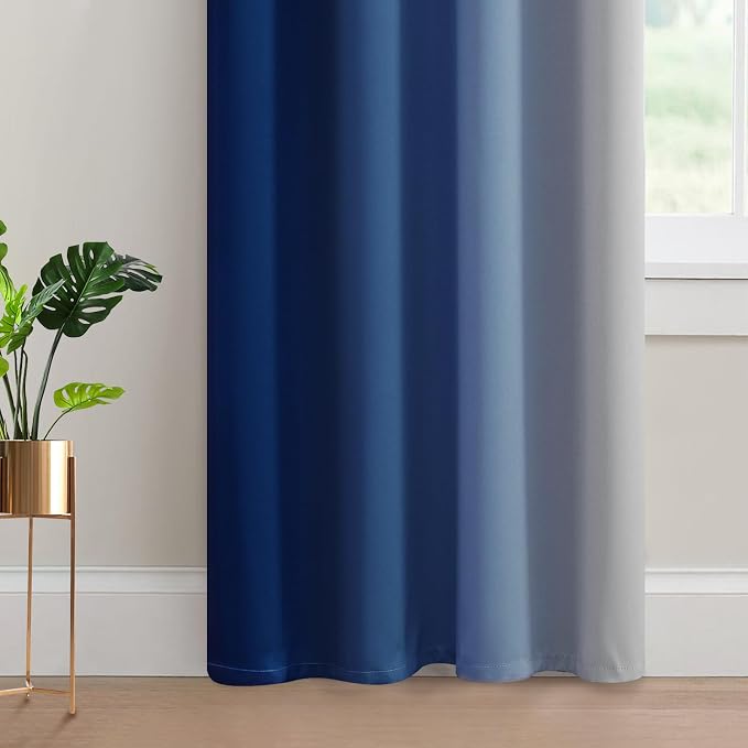 Yakamok Ombre Curtains Royal Blue and Greyish White for Living Room,52Wx84L | Room Darkening Curtains 84,Thermal Insulated Gradient Color Drape,Light Blocking Grommet Window Curtains for Bedroom,2 Panels