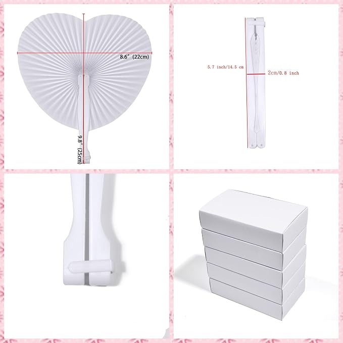150 Pcs White Heart Paper Fans | Foldable Handheld Fans for Women,Folding Hand Fans for Wedding,Bridal Guest,Church,Party Favors,Dancing,Birthday,DIY