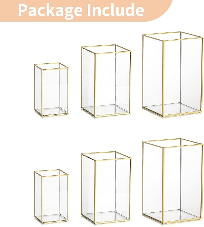 NUPTIO Hurricane Candle Holder Centerpieces: 6 Pcs Decorative Glass Candles Lantern with Gold Metal Frame Modern Pillar Candle Holders for Wedding Thanksgiving Anniversary Decor 8.1 & 6.5 & 4.7 inch | Gold Lantern with Metal Frame Modern Pillar Candle ...