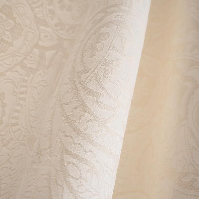 ENJOYBRIDAL Paisley 96 Inch Curtains for Bedroom Living Room Drapes Jacquard Semi Sheer Off White Long Window Curtain Panels Rod Pocket 2 Panels Set Boho Farmhouse Floral Cream Window Treatments