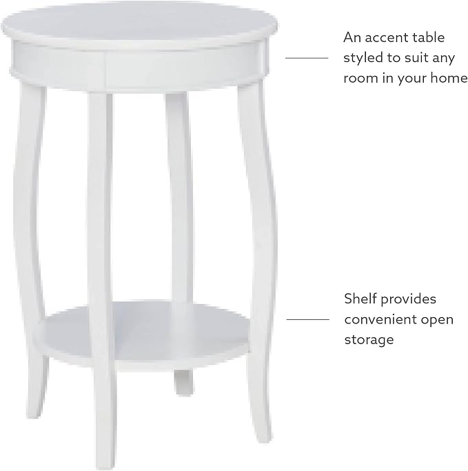 Powell Furniture Powell Round Shelf, White Table, 18" x 18" x 22" Tall