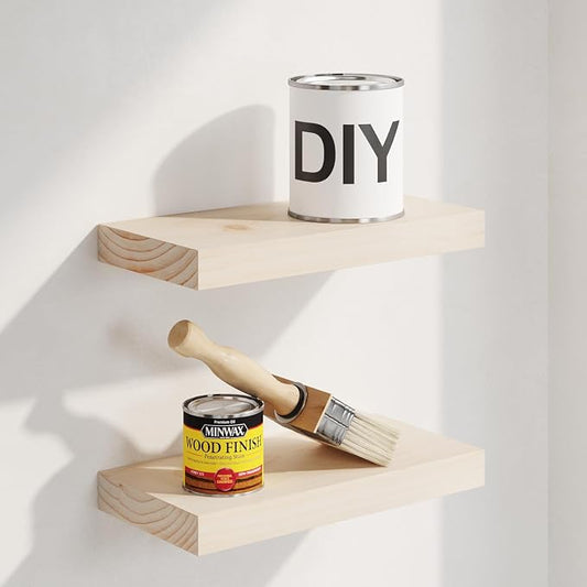 Homeforia Wood Floating Shelf 12 inch, High End Solid Natural Wood 12inch Floating Shelves for Wall Mounted, Unfinished Small Wooden Floating Shelves, Heavy Duty Bracket, 12 X 6.5 X 1.75 in, Set of 3