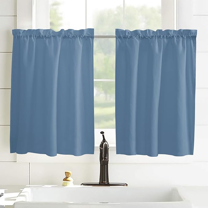 45 Inch Long Tier Curtains for Kitchen, Solid Color RoyalBlue Bathroom Window Curtains Rod Pocket Short Curtains Window Treatment Tiers for Living Room Farmhouse 2 Panels