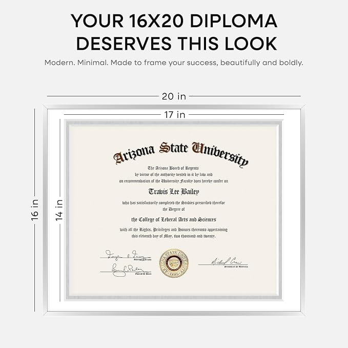 Homeforia 16x20 Diploma Frame Silver, High End Metal 16 x 20 Certificate Frames with Mat for 14 x 17, 20x16 Document Frame Matted to 14x17, Graduation Degree Frames, Tempered Glass, Wall Kit, Set of 3