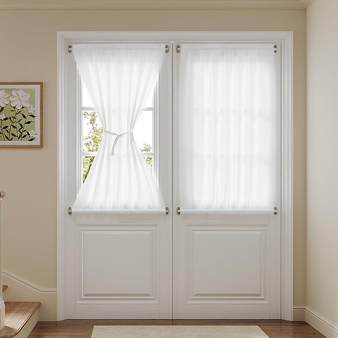 Anmao Non-See-Through Valance Kitchen Curtains 36 Inch Length 2 Panels Set, Bright White Privacy Light Filtering Semi Sheer Over Sink Short Cafe Curtain Tiers for Small Windows, 25W x 36L, Pure White