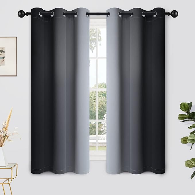 Yakamok Ombre Curtains Black and Greyish White for Living Room,42Wx63L | Room Darkening Curtains 63,Thermal Insulated Gradient Color Drape,Light Blocking Grommet Window Curtains for Bedroom,2 Panels