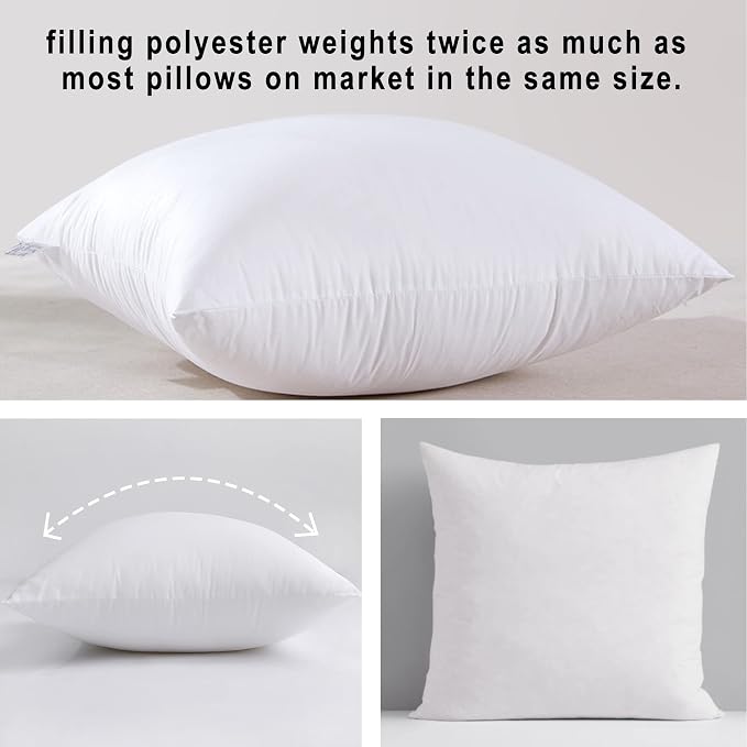 HITO 16x16 Pillow Inserts (Set of 2)- 100% Cotton Covering Down Alternative Throw Pillows White for Couch Bed Sofa