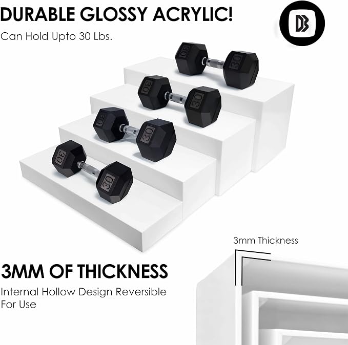 4cs Large Rectangle White Acrylic Buffet Riser Set Sizes (13" to 15") - Buffet Risers for Buffet Table, Display Stand Shelf for Catering Dessert Collectibles Jewelry Figures Show, Stackable Food Risers With Hollow Bottoms