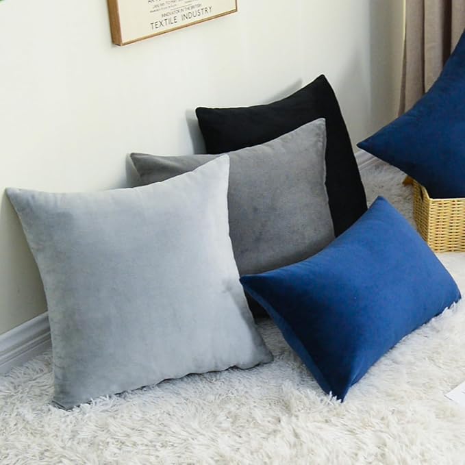 Throw Pillow Covers Decorative Velvet Set of 2 12x20 Inch Pillow Covers, Soft Navy Blue Lumbar Pillowcases for Couch Sofa Bed Living Room, Farmhouse Home Boho Decor, Accent Cushion Covers