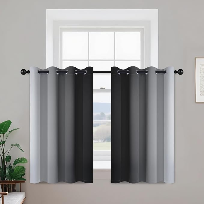 Yakamok Ombre Curtains Black and Greyish White for Living Room,52Wx36L | Room Darkening Curtains 36,Thermal Insulated Gradient Color Drape,Light Blocking Grommet Window Curtains for Bedroom,2 Panels