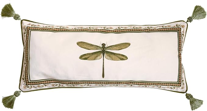 ISAENNE Designer Vintage French Velvet Throw Pillow Cover,28"x12"-Grace C | Pillow Cover,Concealed Zipper Design,Dragonfly Pattern,Sofas,Bedroom,Living Room,Lounge Chairs,All Season Home Decor