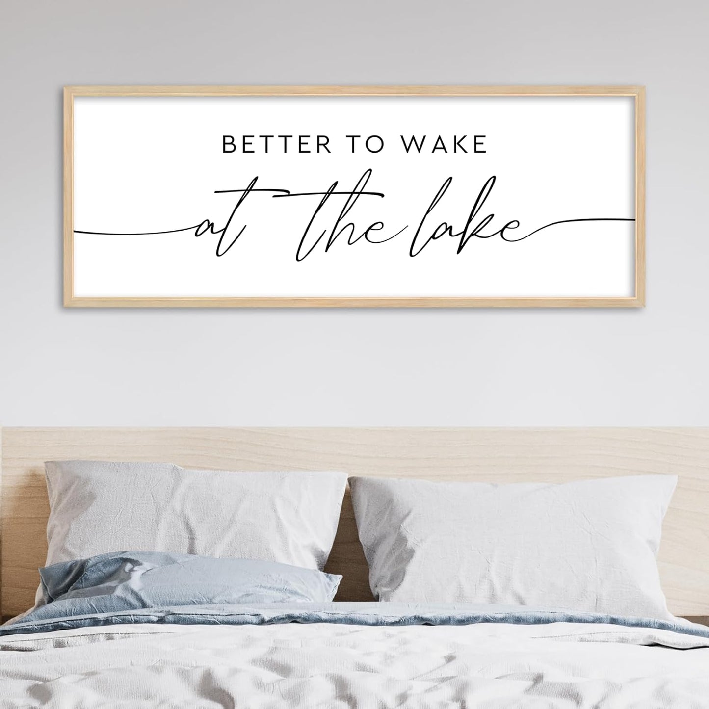 SRSZHIYUE Better To Wake At The Lake Wall Decor Above Bed Sign 40"×15" for Lake House Bedroom Over Bed Large Wood Framed Wall Hanging Art (Wood)